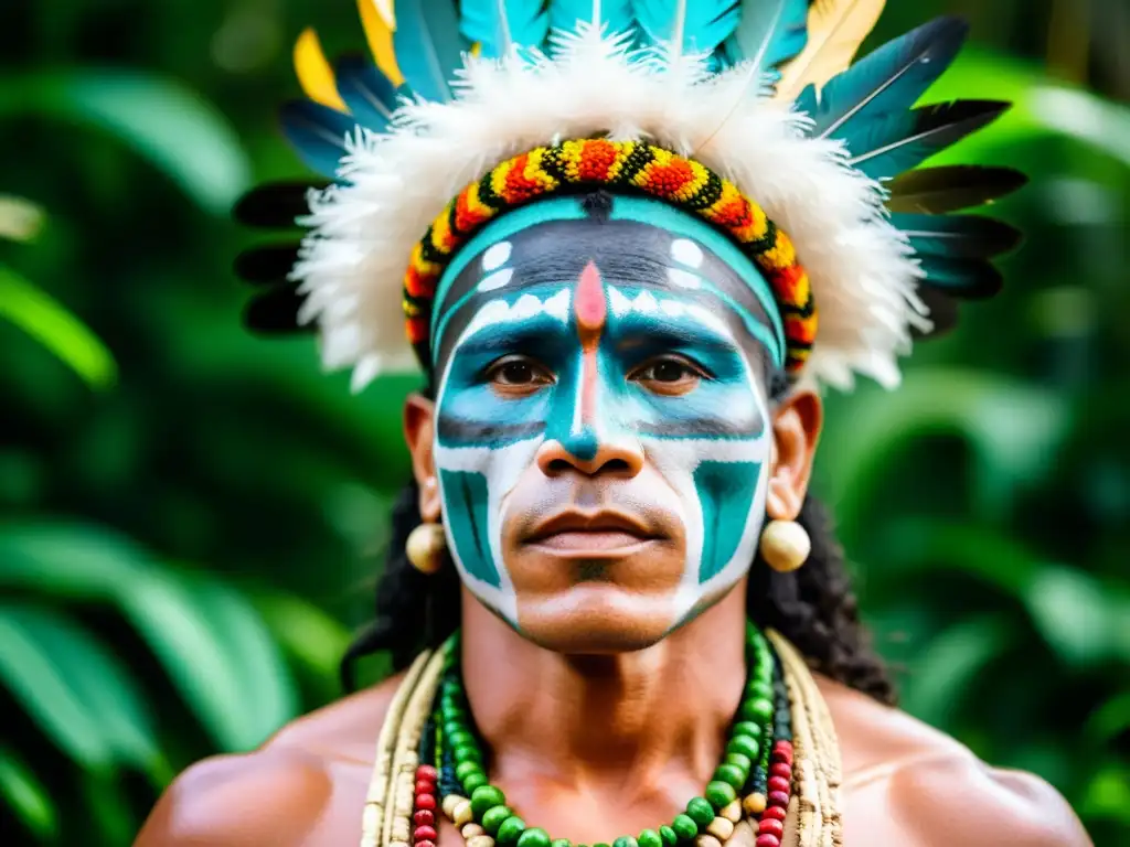 Un chamán amazónico realiza un ritual sagrado en la exuberante selva sudamericana, exudando sabiduría y misticismo