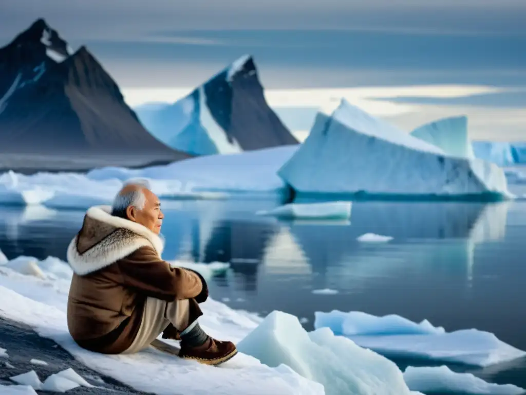 Un anciano inuit contempla el vasto paisaje ártico