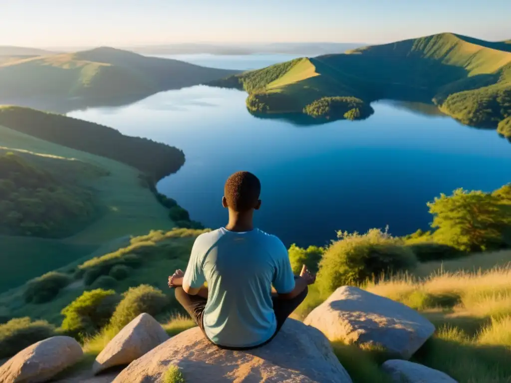 Práctica de mindfulness para ansiedad: estrategias efectivas mientras medita en la serenidad de la naturaleza
