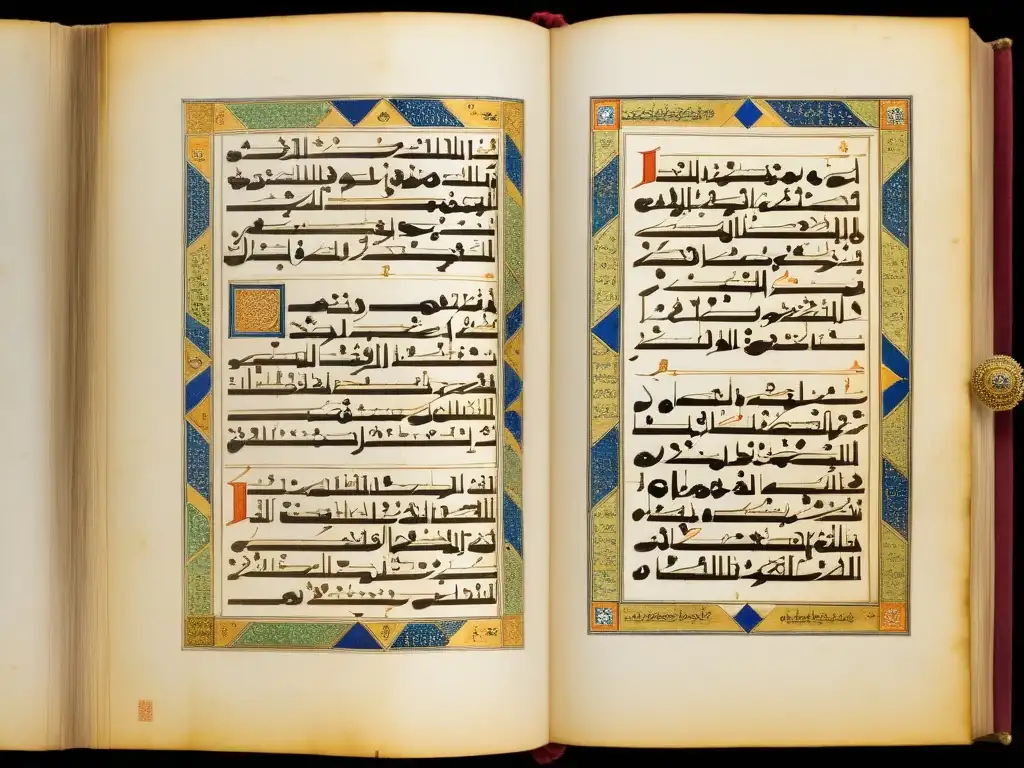 Antigua arquitectura de la razón AlKindi: manuscrito árabe detallado con caligrafía e influencia filosófica, bañado en luz natural