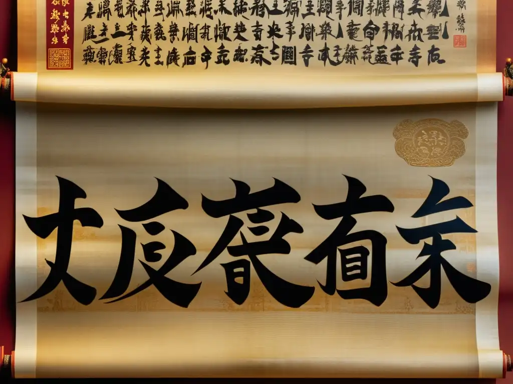 Antigua caligrafía china en pergamino, textos sagrados del Confucianismo