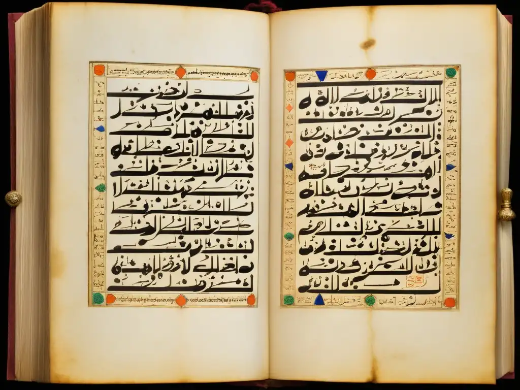 Una antigua y detallada escritura árabe de AlKindi, con intrincada caligrafía y decorativos elementos