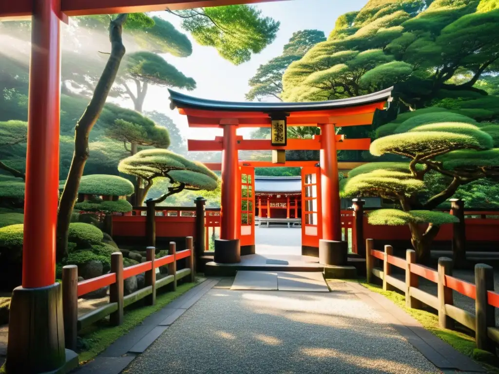 Una antigua vía espiritual de Japón: entrada de un santuario shintoísta con un torii rojo, detalles tallados en madera y un entorno natural sereno