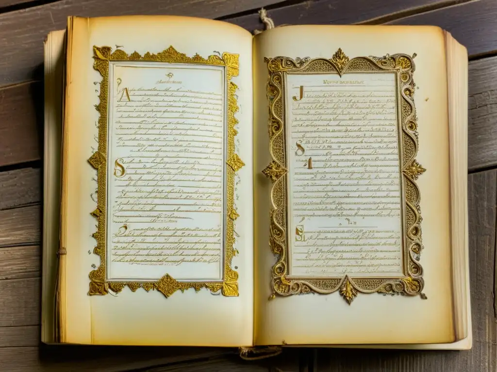 Antigua filosofía literaria y ciencia ficción: Un viejo libro desgastado con notas manuscritas, rodeado de libros y una taza de té caliente