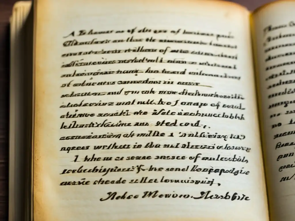 Un antiguo cuaderno desgastado con notas y bocetos detallados, iluminado suavemente, evocando la Psicología de la conciencia de Husserl
