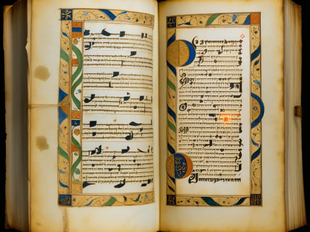 Un antiguo manuscrito medieval con caligrafía detallada y bellas ilustraciones, evocando la elegancia atemporal de los textos filosóficos