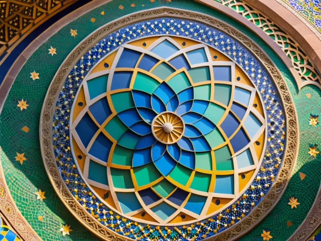 Un antiguo mosaico en una mezquita sufí, con patrones intrincados y colores vibrantes