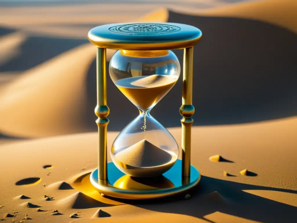 Un antiguo reloj de arena desgastado, con arena dorada fluyendo lentamente