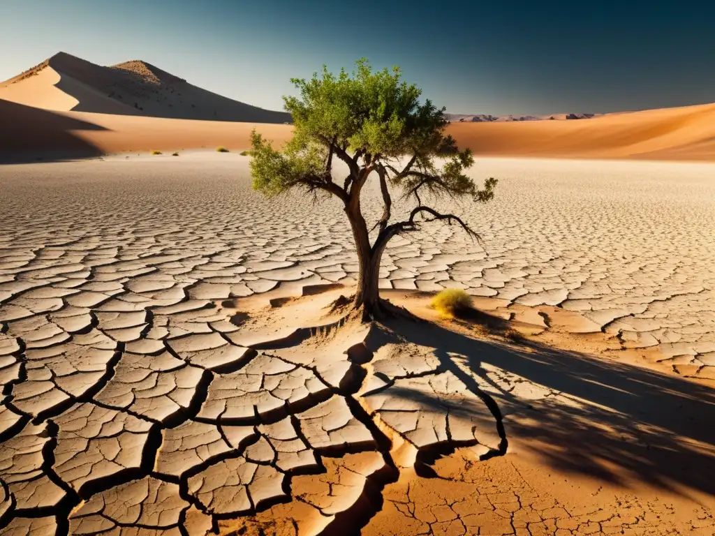 Árida tierra con un árbol seco, reflejo de la crisis del agua
