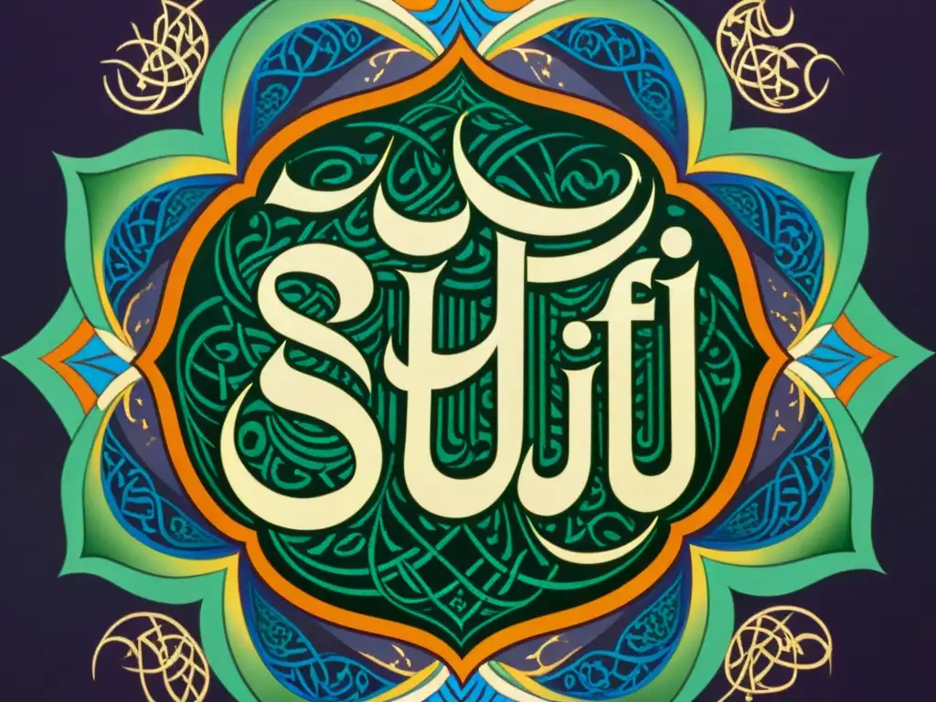 Arte caligráfico Sufi: significado espiritual plasmado en intrincadas líneas y vibrantes colores que invitan a la contemplación