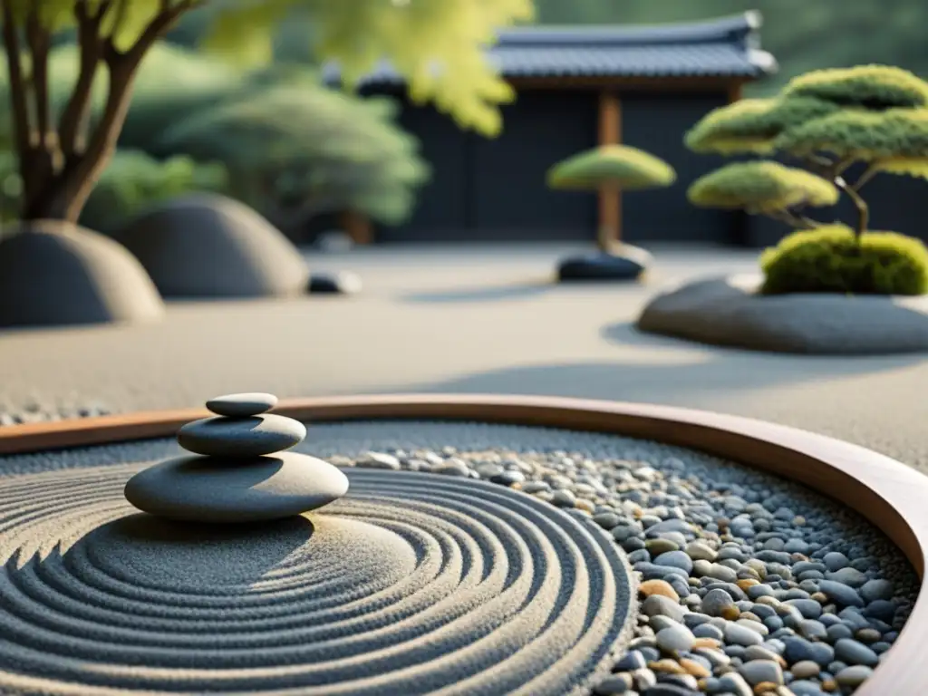 Un jardín Zen en blanco y negro transmite serenidad y contemplación