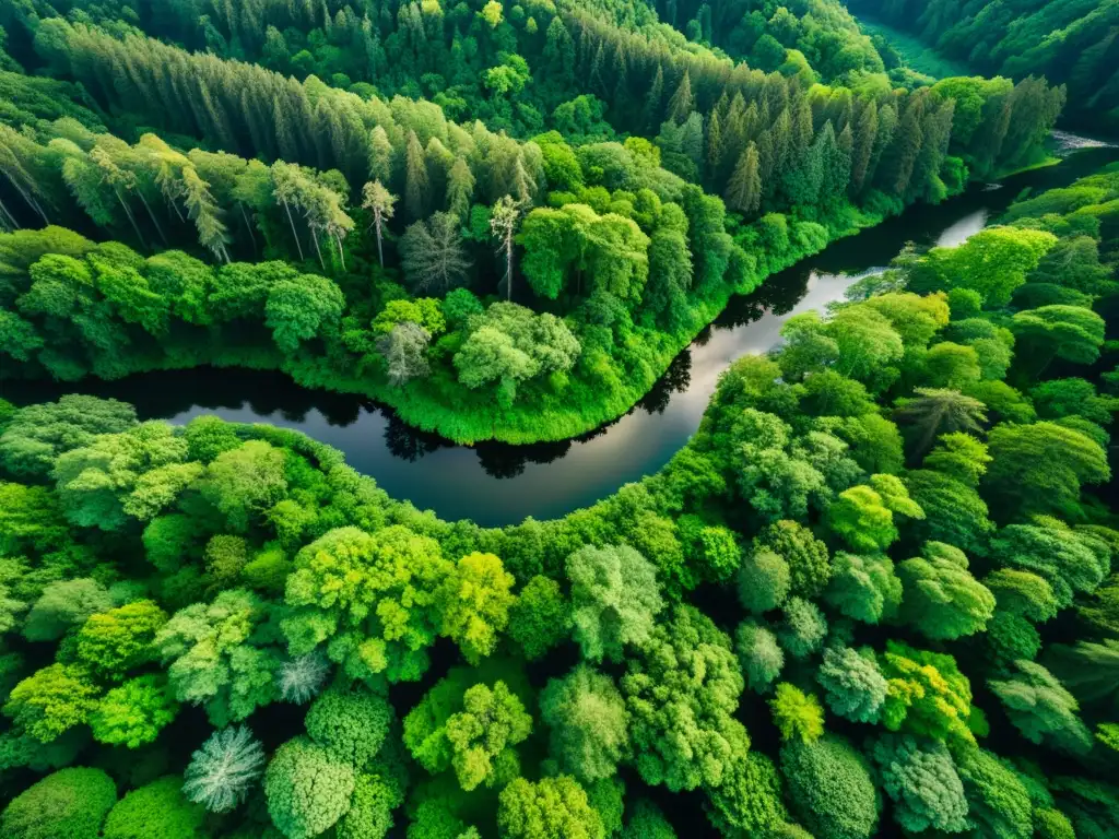 Un bosque antiguo y exuberante visto desde arriba