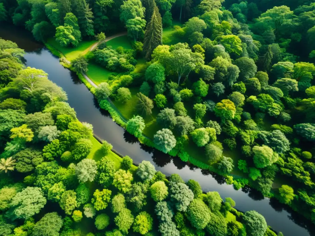 Un bosque exuberante con un arroyo, reflejando la importancia de la ética empresarial en la preservación del medio ambiente