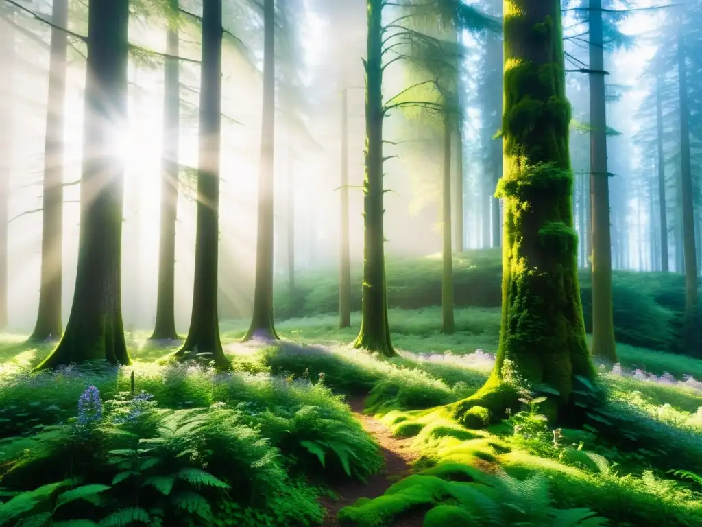 Un bosque exuberante en el corazón de la Selva Negra, con árboles antiguos que se elevan hacia el cielo