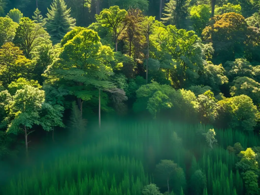 Un bosque exuberante con juegos de luz y sombra