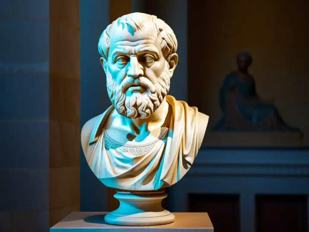 Busto detallado de Aristóteles con influencia filosófica