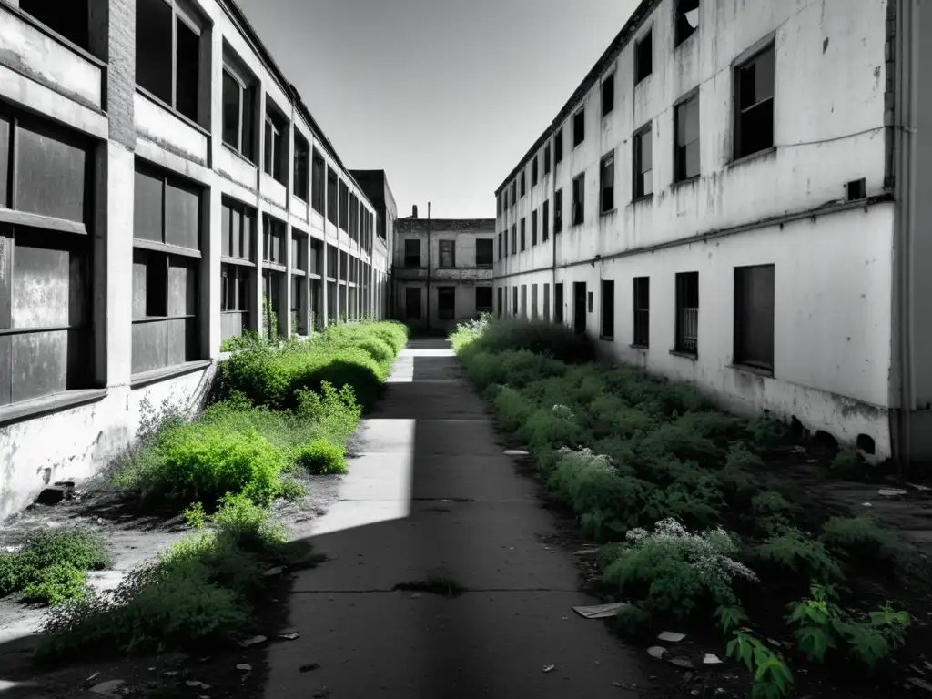Una calle desolada y abandonada en un área urbana en deterioro, simbolizando el impacto social de la Filosofía de la Austeridad Virtud Económica