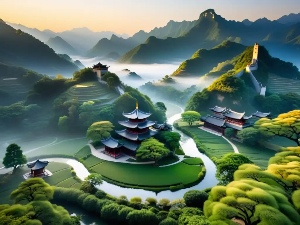 Camino hacia templo entre niebla al amanecer: Lecciones del Arte de la Estrategia Taoísta
