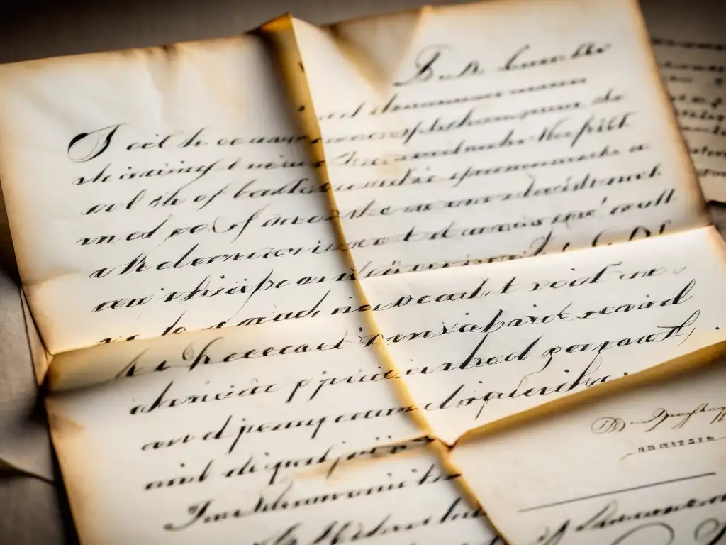 Una carta manuscrita de un filósofo envejecida, con caligrafía intrincada y tinta desgastada