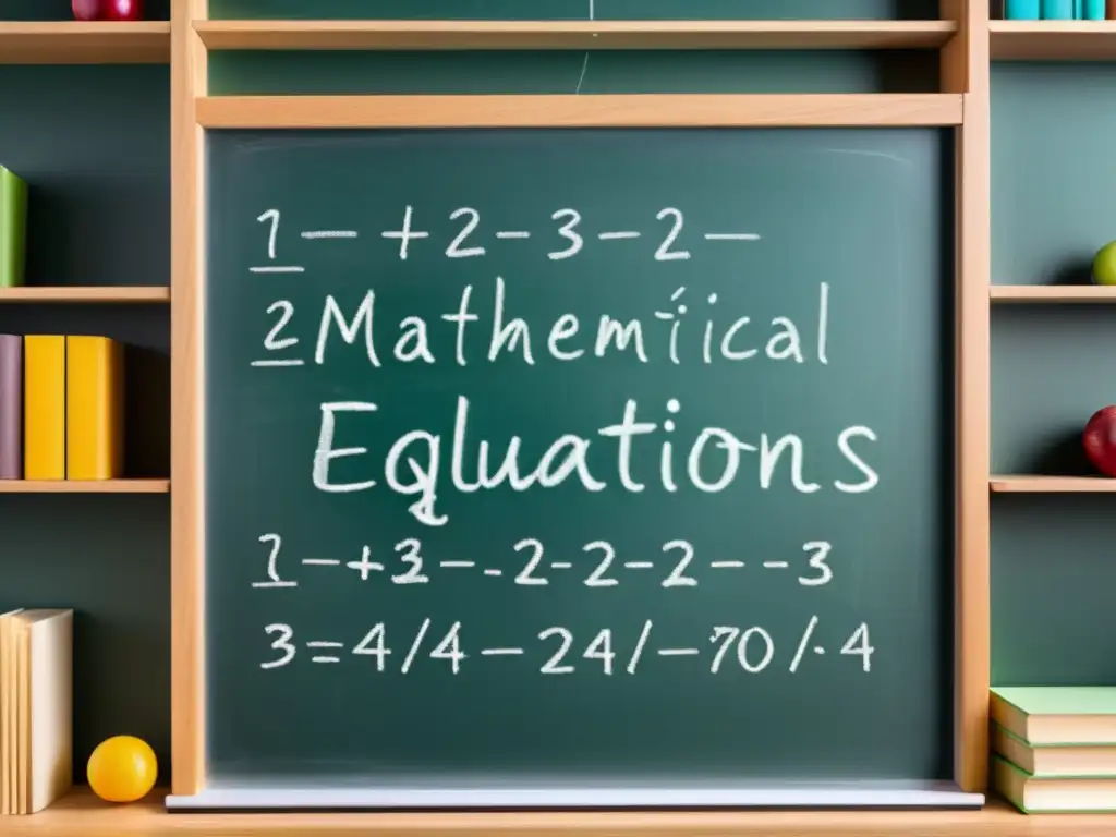 Chalkboard con ecuaciones matemáticas detalladas, libros y luz cálida