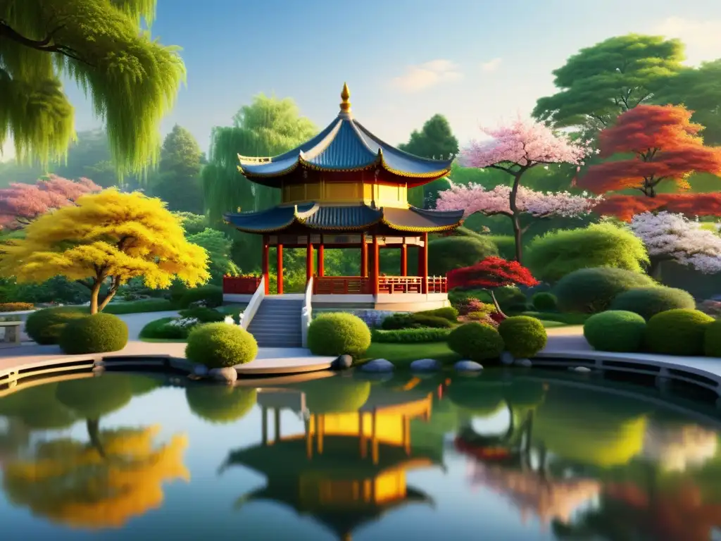 Jardín chino con pabellón tradicional y ética confuciana principios vida armoniosa en armonía y serenidad