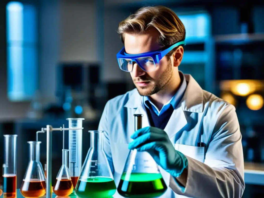 Un científico concentra su mirada en la reacción de compuestos químicos en un laboratorio