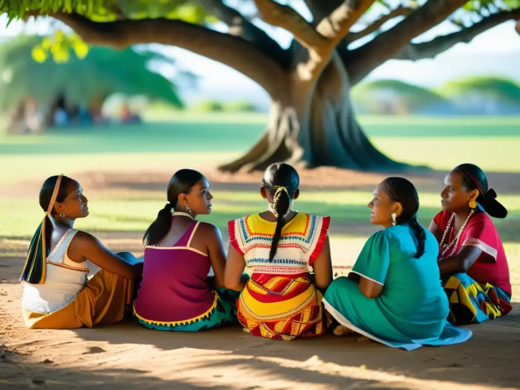 Un círculo de mujeres Caribes comparten sabiduría bajo un árbol
