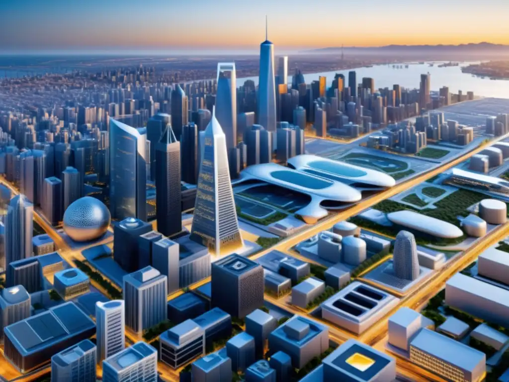 Una ciudad futurista con impresión 3D en la economía, integrada en la infraestructura urbana y la arquitectura innovadora