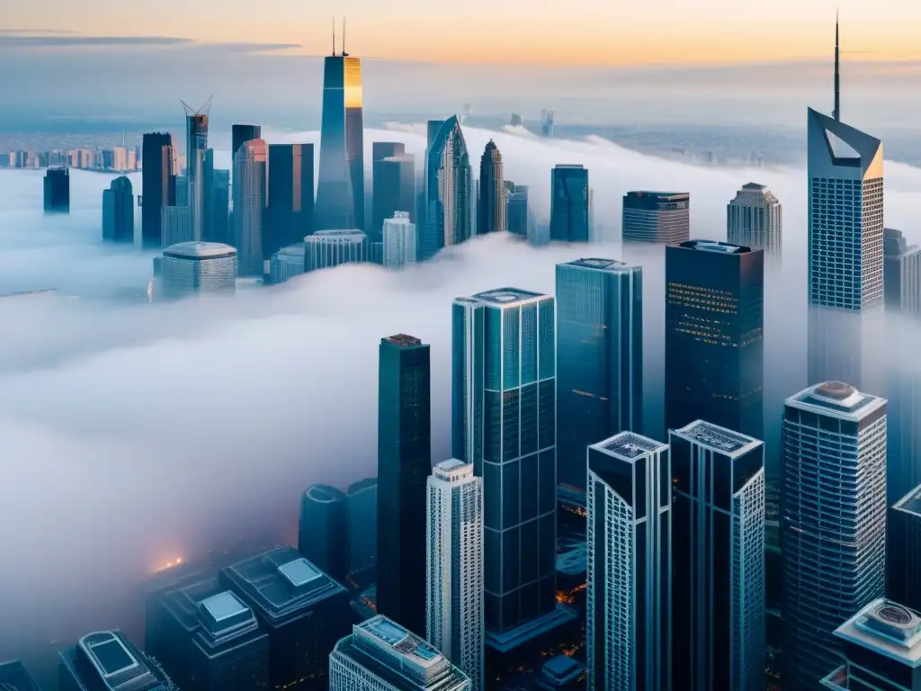 Una ciudad intrincada y surrealista se pliega sobre sí misma, con rascacielos imposibles y una neblina onírica