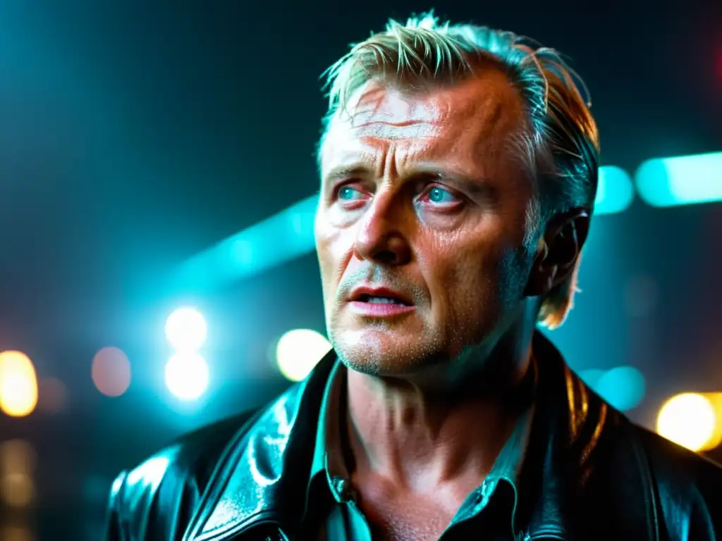 Closeup de la emotiva escena 'Lágrimas en la lluvia' de Blade Runner, con reflexión filosófica en Rutger Hauer