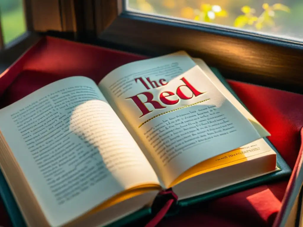 Closeup de libro vintage 'El Libro Rojo' de Jung, con ilustraciones y notas, iluminado por luz suave