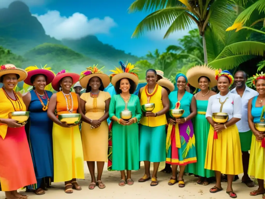 Colorida ceremonia comunitaria en un pueblo caribeño