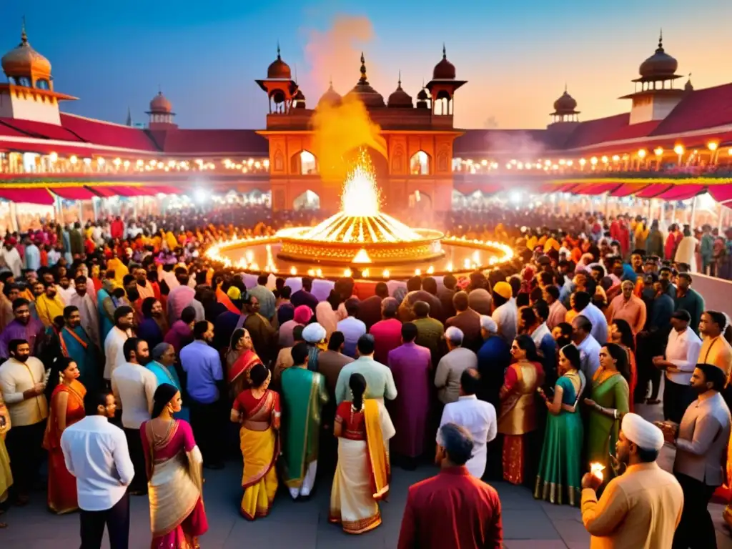Colorida celebración de Diwali en la ciudad, muestra la historia y expansión del Hinduismo en un contexto global contemporáneo
