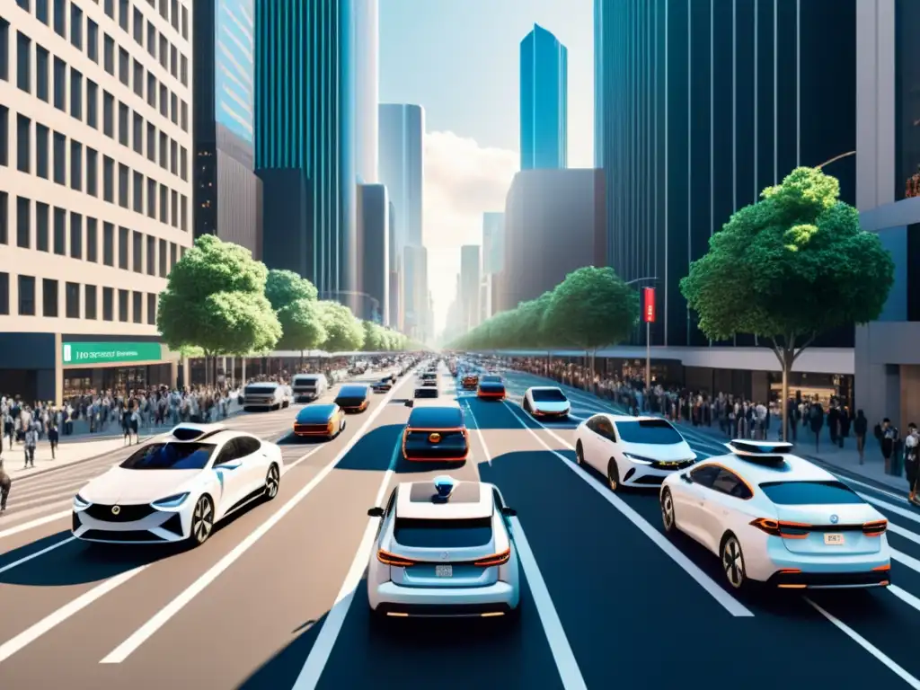 La compleja ética en decisiones de vehículos autónomos se muestra en una bulliciosa calle urbana