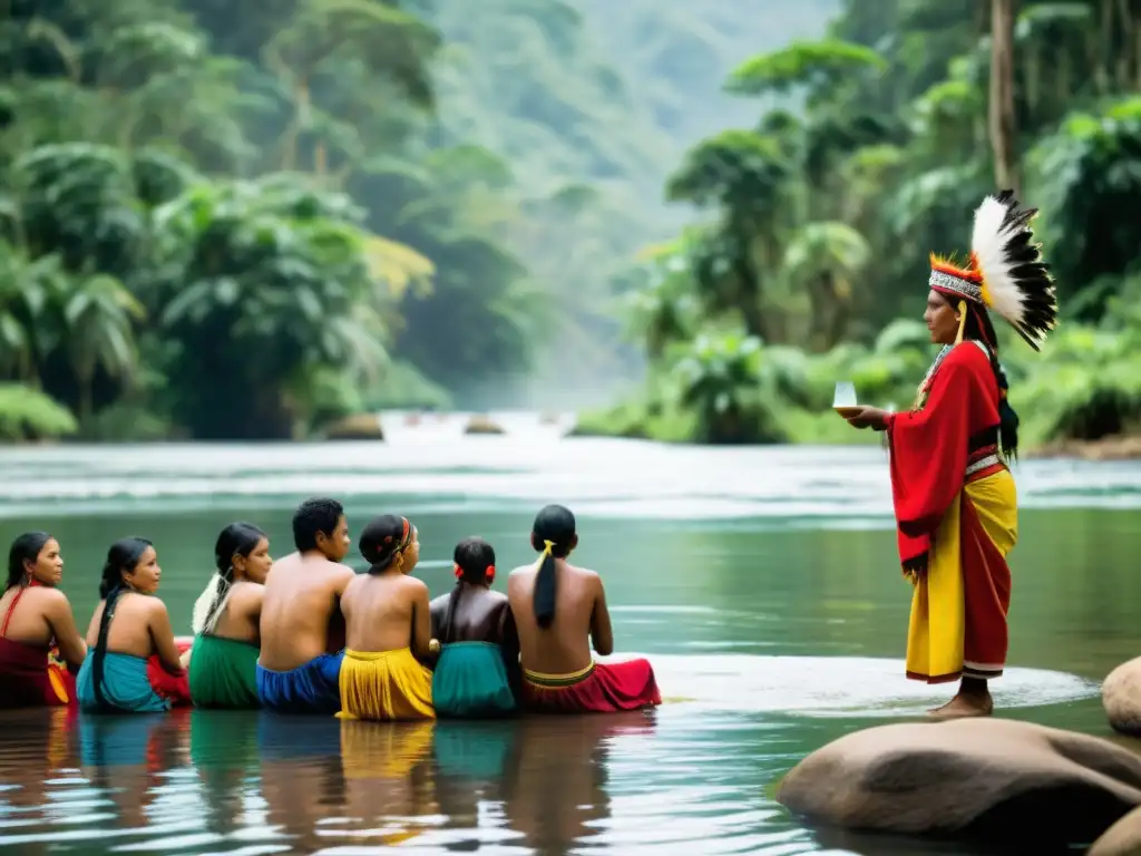 Comunidad indígena en ceremonia de agua, reflejando la filosofía indígena del agua en Sudamérica