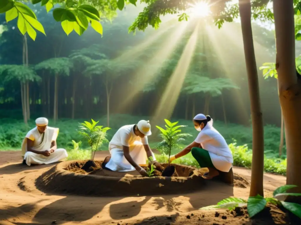 La comunidad jainista celebra principios ambientales con ritual de plantación de árboles en un bosque exuberante