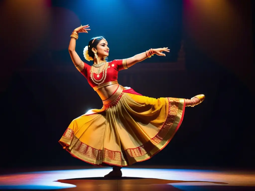 Una danza clásica india impresionante con expresión divina y elegancia en movimiento
