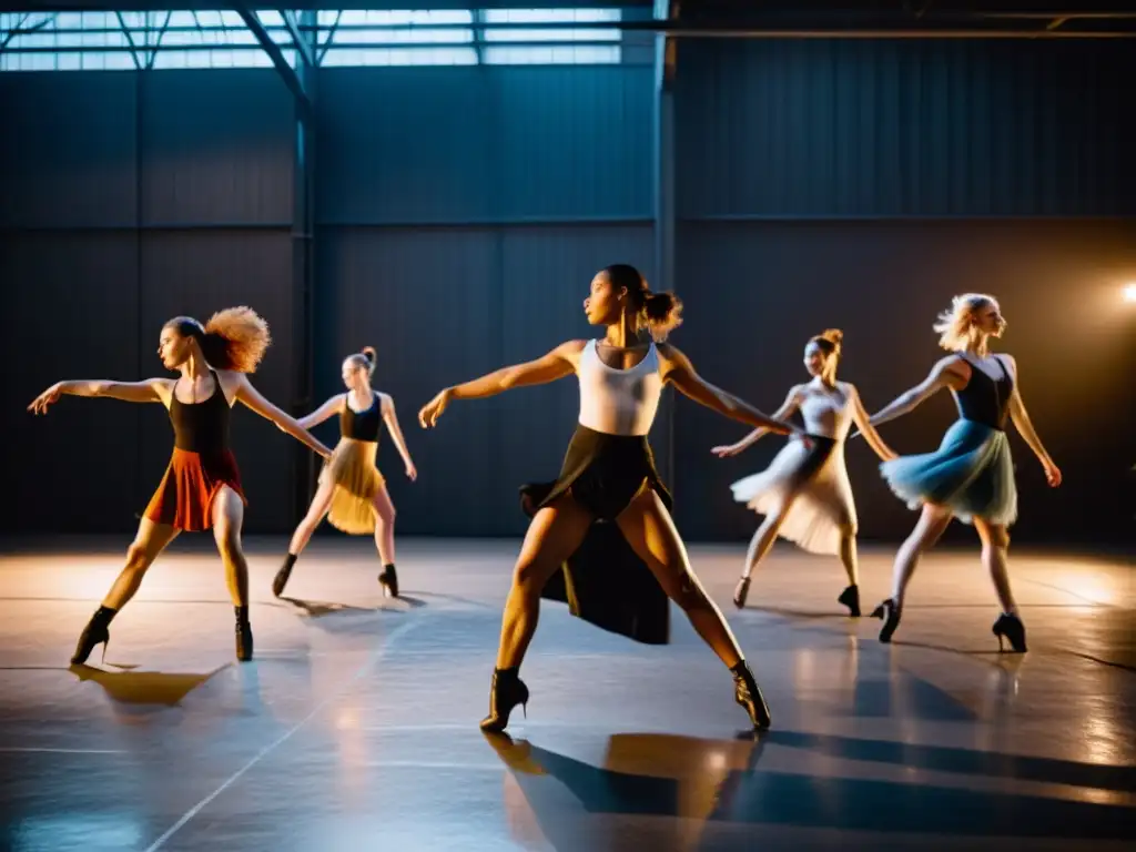 Danza postmoderna rompiendo formas movimiento: Captura de la energía cruda y expresiva de los bailarines en un almacén industrial