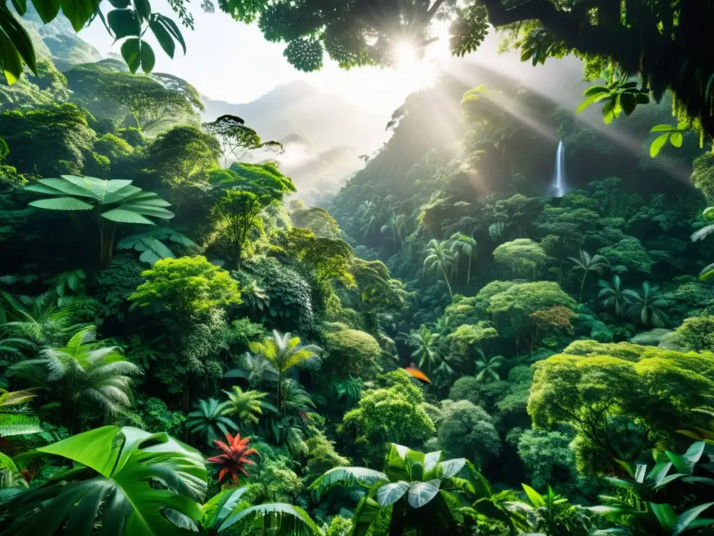 Deslumbrante selva tropical con biodiversidad: aves, animales y plantas en alta resolución