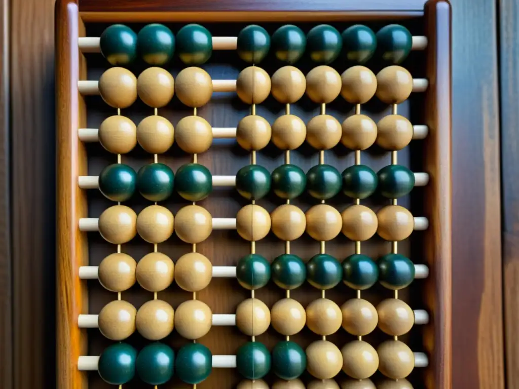 Detallada fotografía de un ábaco japonés tradicional, resaltando su artesanía y precisión matemática