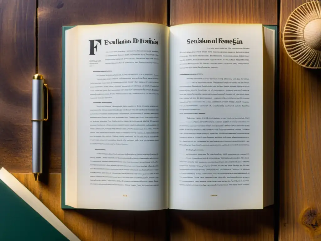 Una fotografía detallada y cercana de un libro abierto de Franco Berardi en un escritorio de madera en una atmósfera contemplativa y académica