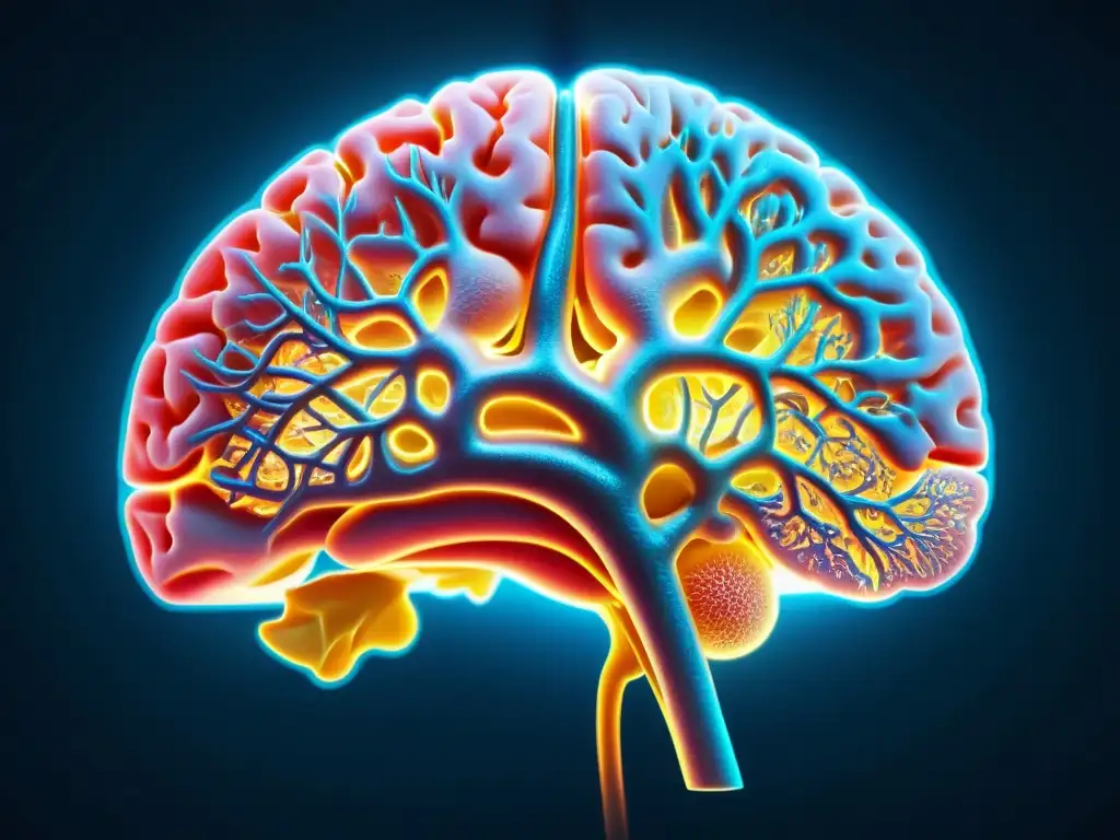 Detallada imagen del cerebro humano, con sus regiones y conexiones neuronales visibles