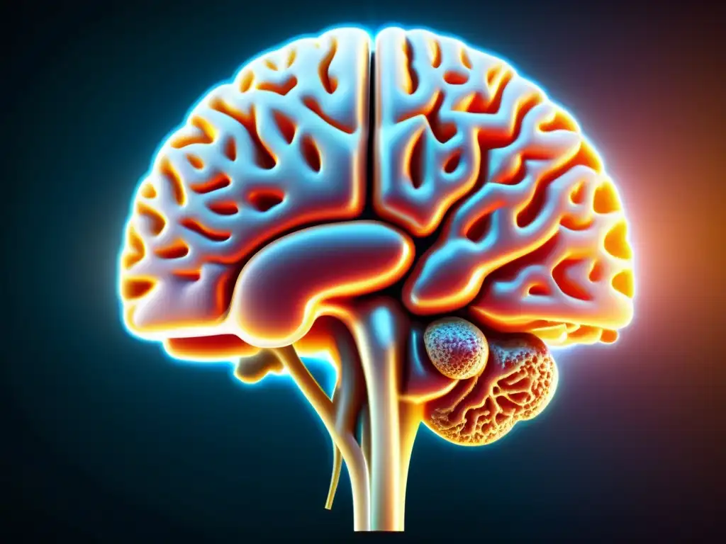 Detallada imagen de un cerebro humano disecado, con neuronas, sinapsis y vías neurales visibles