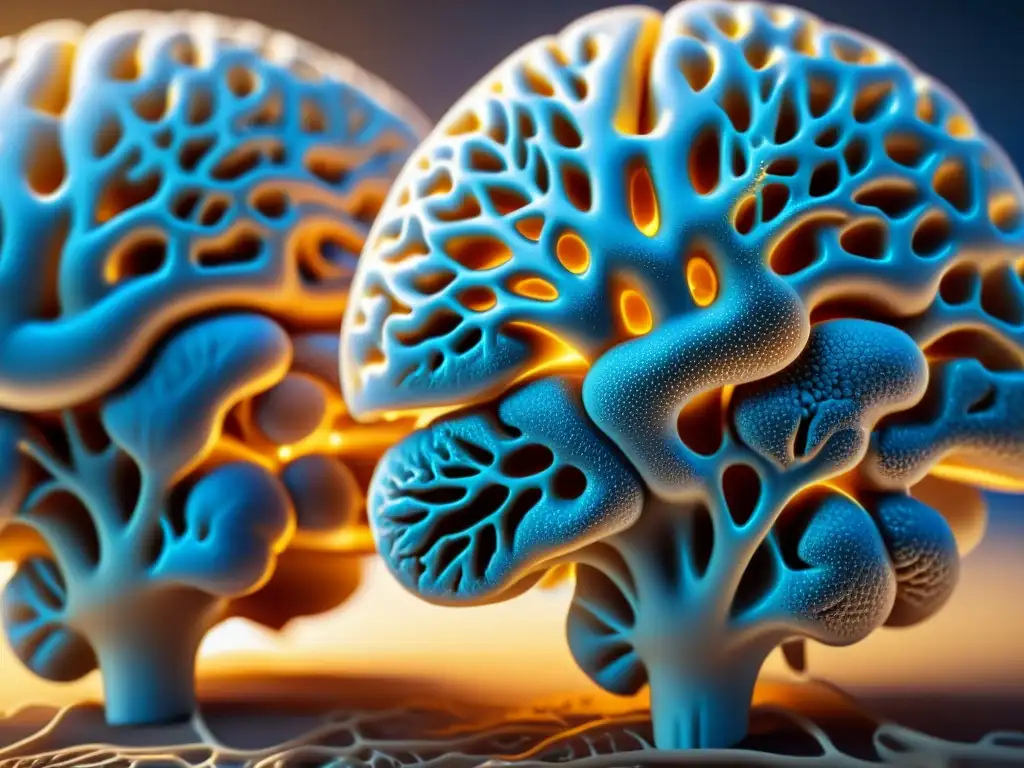 Detallada imagen de dos cerebros humanos en luz cálida y fría, representando las diferencias entre racionalismo y empirismo