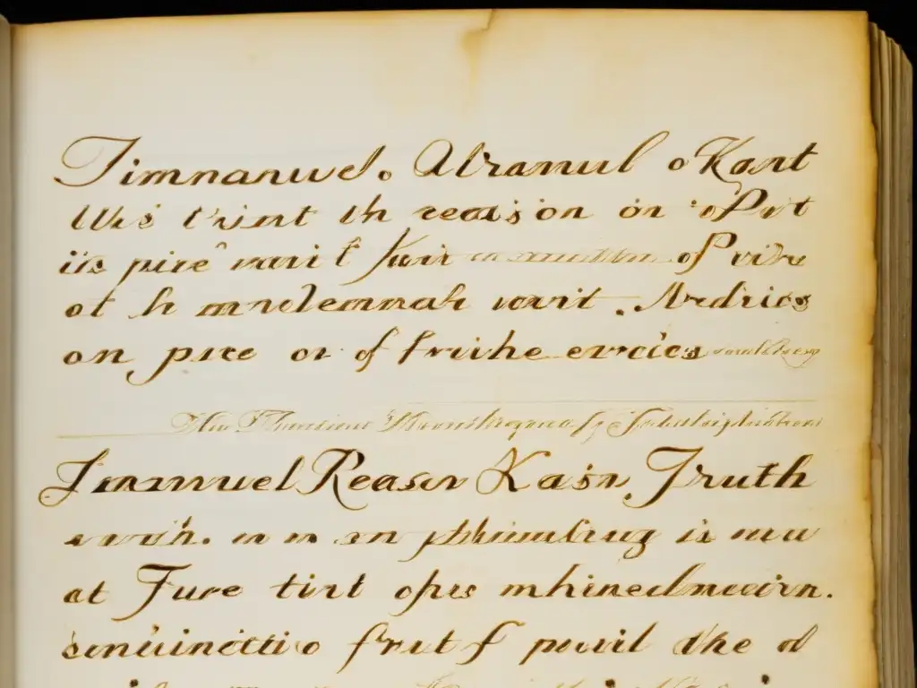 Detallada imagen de las notas manuscritas de Immanuel Kant sobre la 'verdad' en la 'Crítica de la Razón Pura', iluminadas por suave luz natural