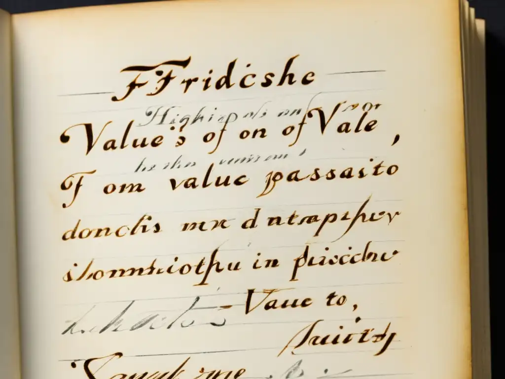 Fotografía detallada de las notas manuscritas de Friedrich Nietzsche sobre el valor, evocando su pasión y profundidad filosófica