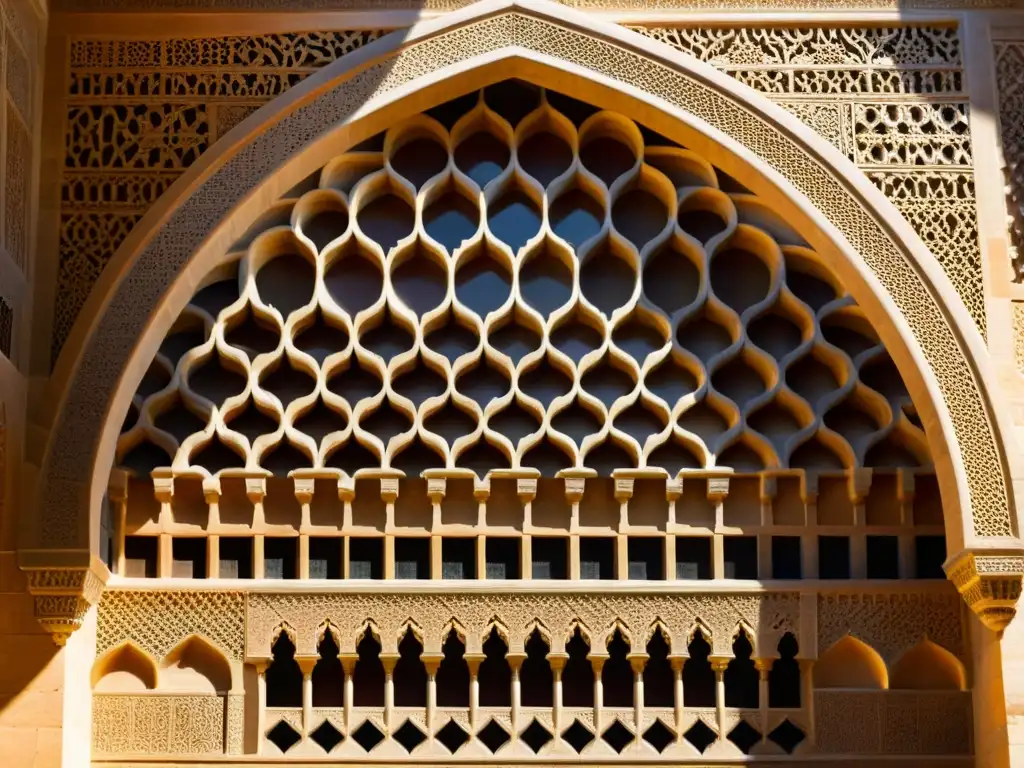 Detallada fotografía de patrones geométricos en la Alhambra, Granada