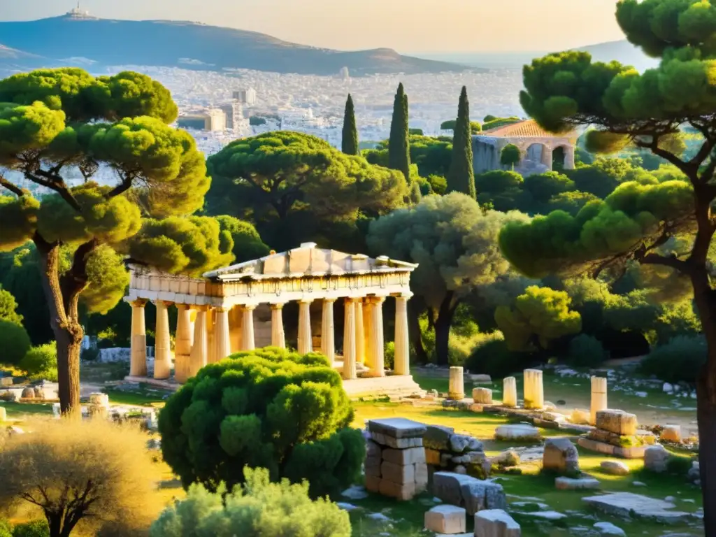 Una fotografía detallada de las ruinas de la antigua Ágora en Atenas, Grecia