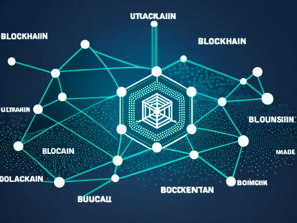 Detallado diagrama de red blockchain, mostrando bloques y conexiones