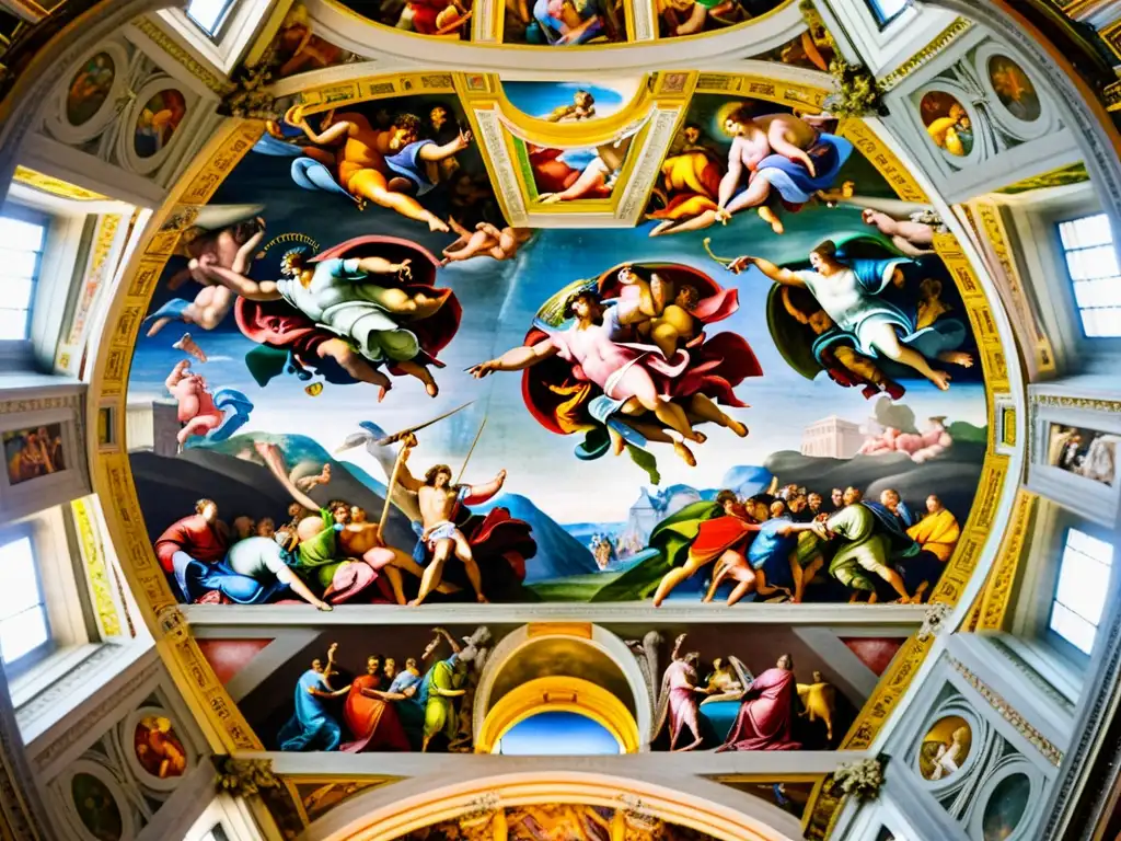 Detallado techo de la Capilla Sixtina en el Vaticano, capturando la esencia del Renacimiento filosófico ciudades modernidad